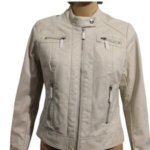 New Vegan Faux Leather Pearl Color Motto Jacket sz  XS